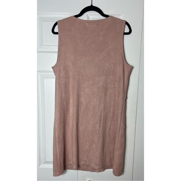 Missguided Mauve Pink Faux Suede Braided Lace Up Mini Shift Dress Size 12 Large - Picture 9 of 9